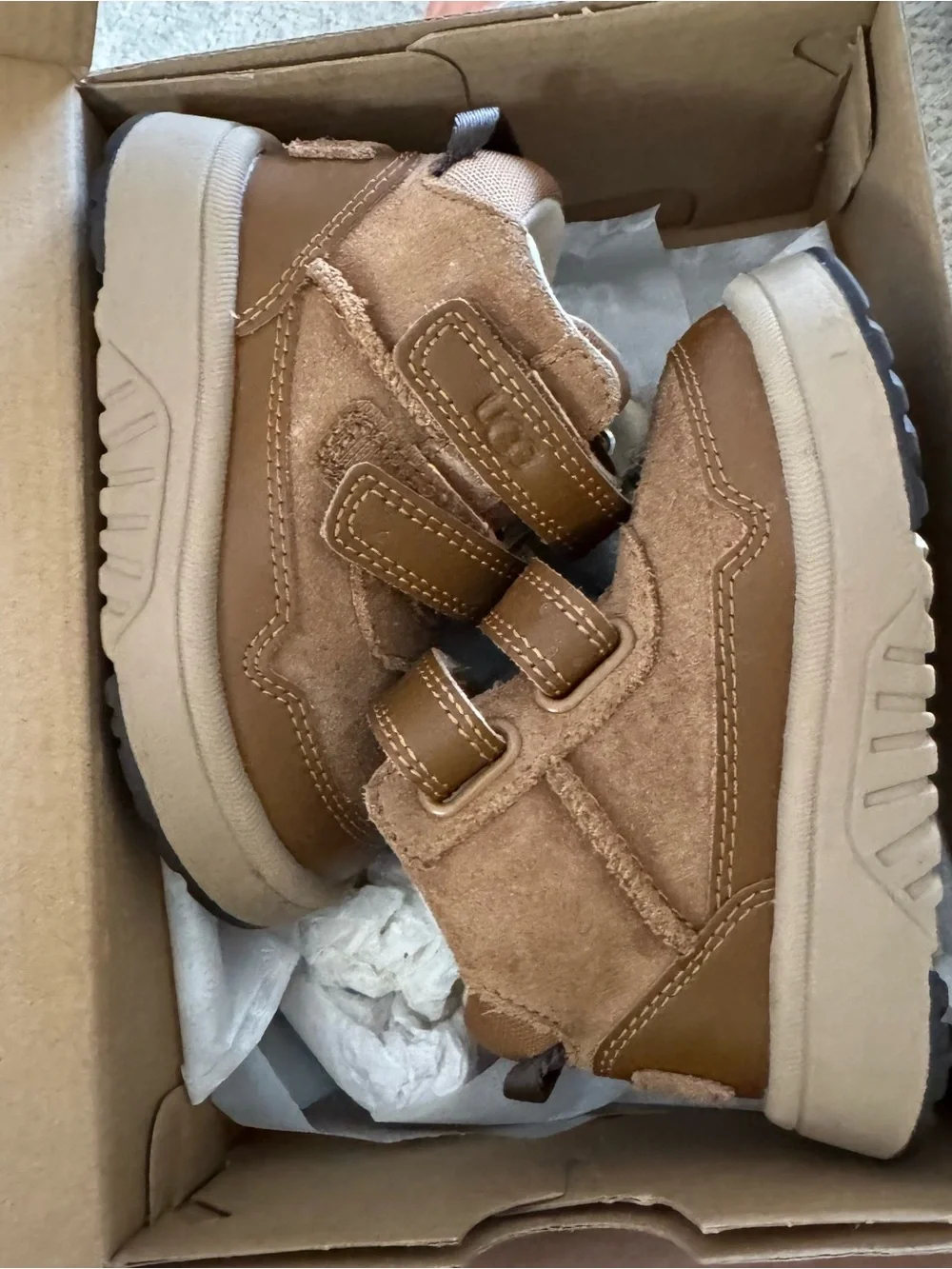 UGG Kids Tan Suede Velcro Boots